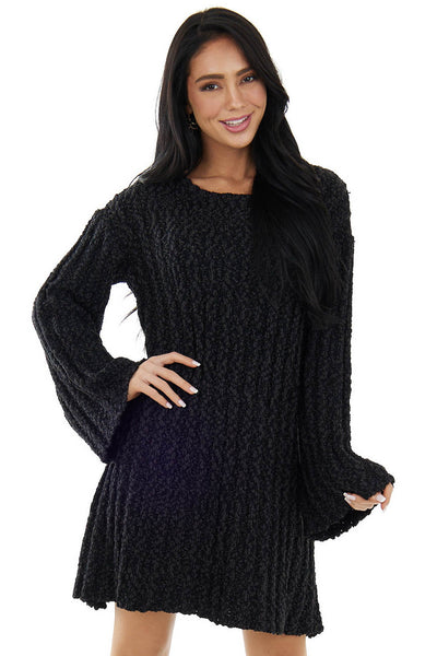 Faded Black Chunky Ribbed Flare Sweater Dress | Lime Lush