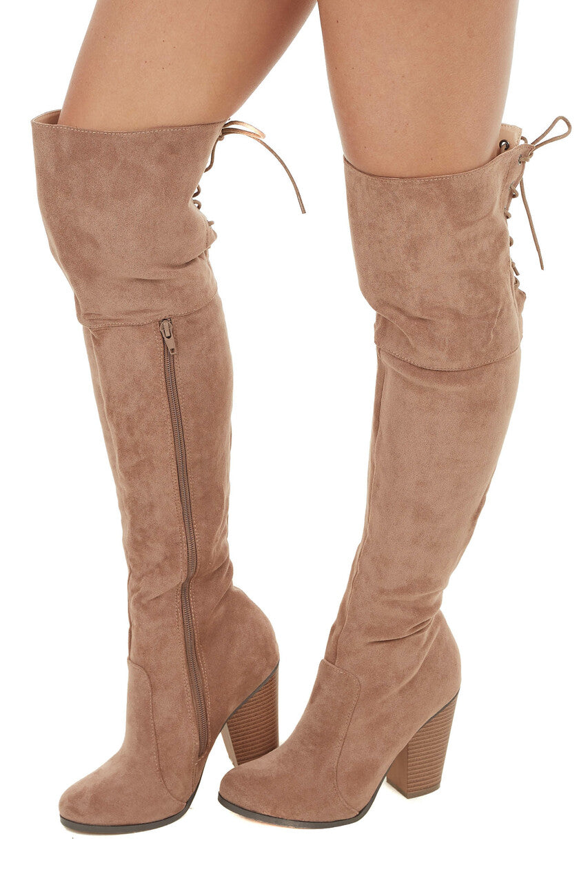 Taupe over the knee cheap flat boots