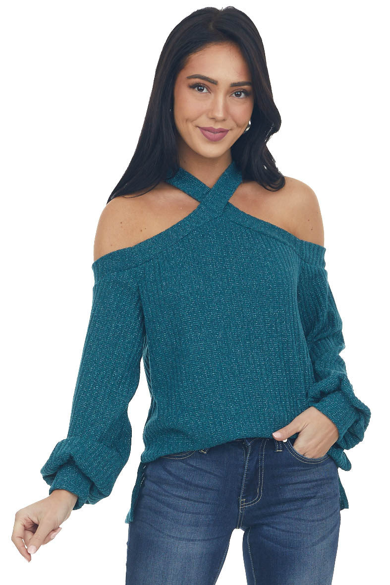 Turquoise cold shoulder discount top