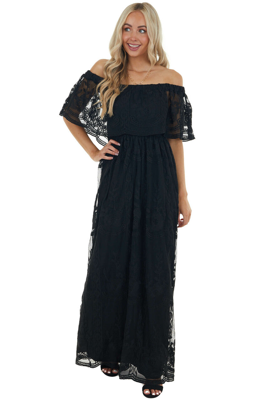 Maxi dress lace sales overlay