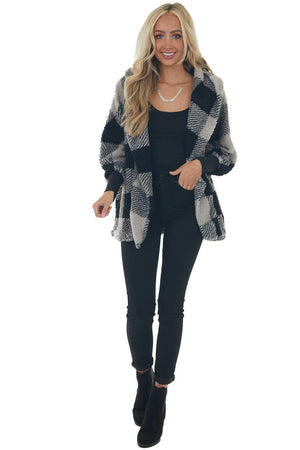 Heather Grey Plaid Hooded Open Front Cardigan